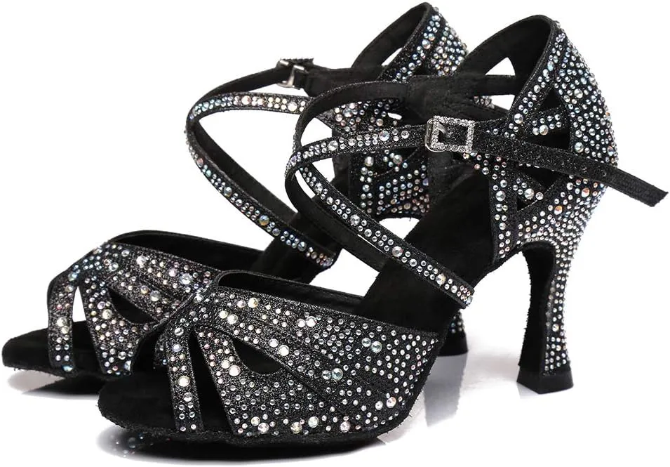 DKZSYIM Women's Latin Dance Shoes Rhinestone Dance Shoes, Wedding Dancing Shoes Model YCL390