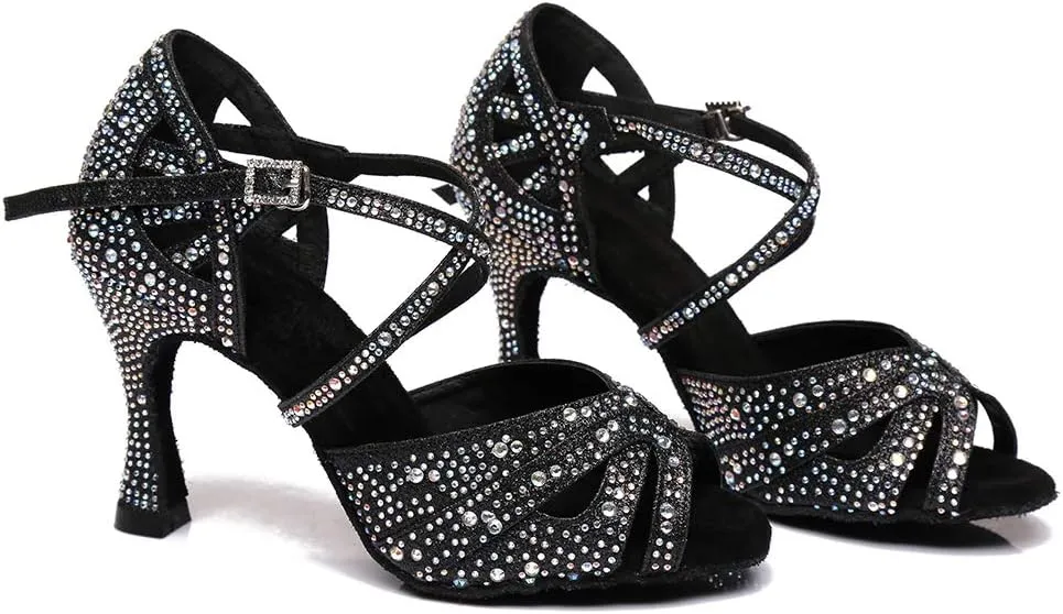DKZSYIM Women's Latin Dance Shoes Rhinestone Dance Shoes, Wedding Dancing Shoes Model YCL390