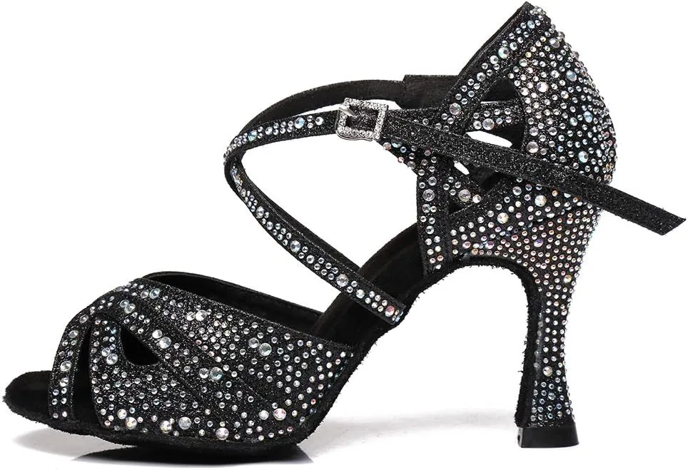 DKZSYIM Women's Latin Dance Shoes Rhinestone Dance Shoes, Wedding Dancing Shoes Model YCL390
