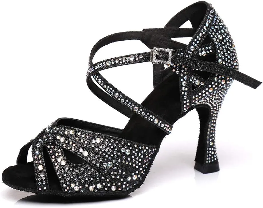 DKZSYIM Women's Latin Dance Shoes Rhinestone Dance Shoes, Wedding Dancing Shoes Model YCL390