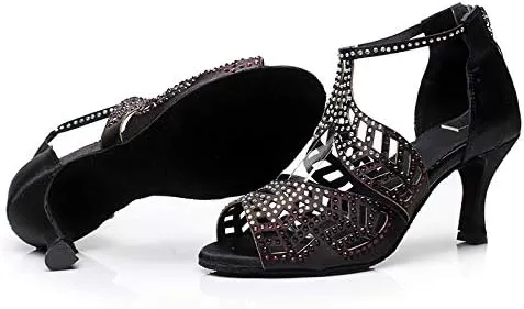 DKZSYIM Women's Rhinestone Latin Dance Shoes Ballroom Performance Shoes, Model YCL345