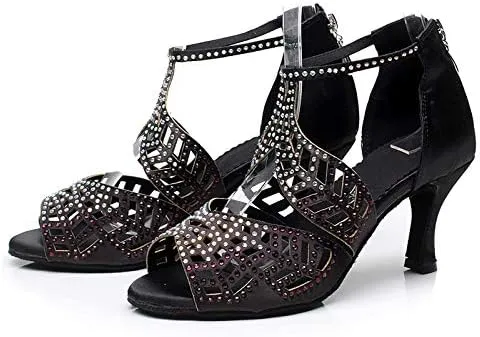 DKZSYIM Women's Rhinestone Latin Dance Shoes Ballroom Performance Shoes, Model YCL345