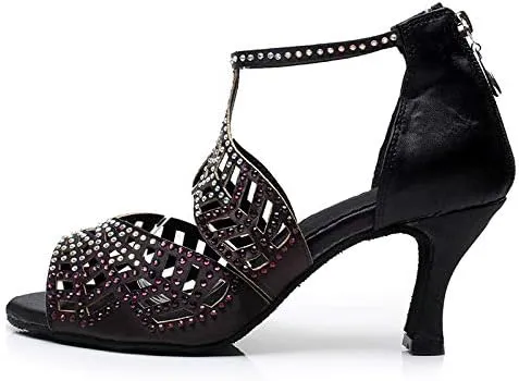 DKZSYIM Women's Rhinestone Latin Dance Shoes Ballroom Performance Shoes, Model YCL345