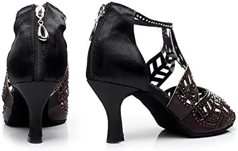DKZSYIM Women's Rhinestone Latin Dance Shoes Ballroom Performance Shoes, Model YCL345