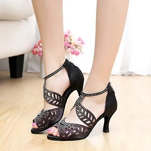 DKZSYIM Women's Rhinestone Latin Dance Shoes Ballroom Performance Shoes, Model YCL345