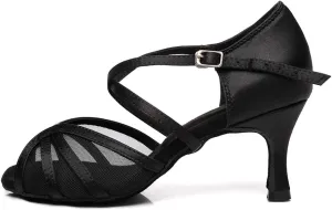 DKZSYIM Women's Satin Latin Dance Shoes Ballroom Performance Practice Dance Shoes,Model YC-D6
