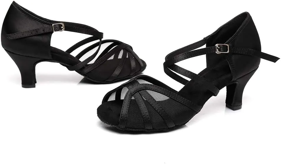 DKZSYIM Women's Satin Latin Dance Shoes Ballroom Performance Practice Dance Shoes,Model YC-D6