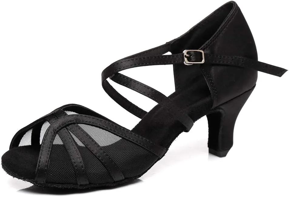 DKZSYIM Women's Satin Latin Dance Shoes Ballroom Performance Practice Dance Shoes,Model YC-D6