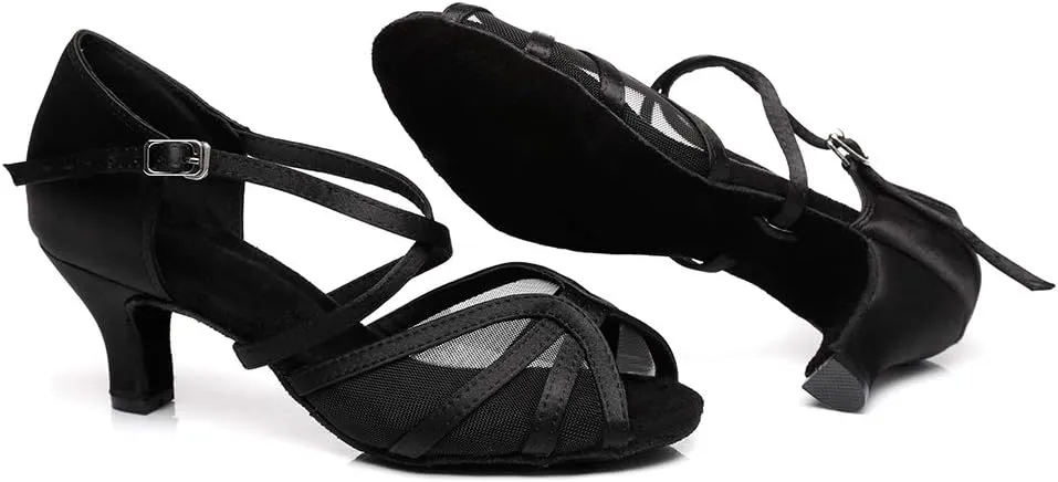 DKZSYIM Women's Satin Latin Dance Shoes Ballroom Performance Practice Dance Shoes,Model YC-D6