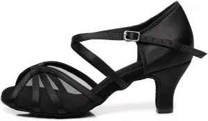 DKZSYIM Women's Satin Latin Dance Shoes Ballroom Performance Practice Dance Shoes,Model YC-D6