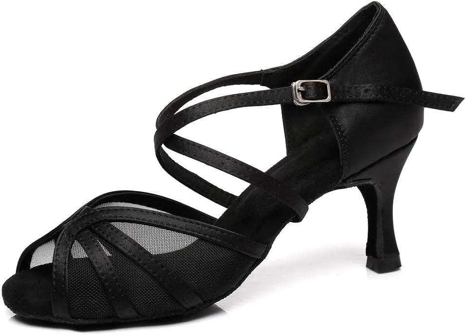 DKZSYIM Women's Satin Latin Dance Shoes Ballroom Performance Practice Dance Shoes,Model YC-D6