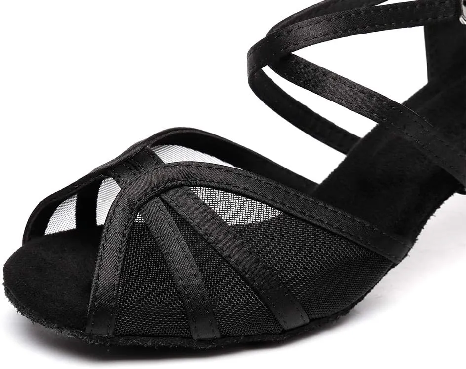 DKZSYIM Women's Satin Latin Dance Shoes Ballroom Performance Practice Dance Shoes,Model YC-D6