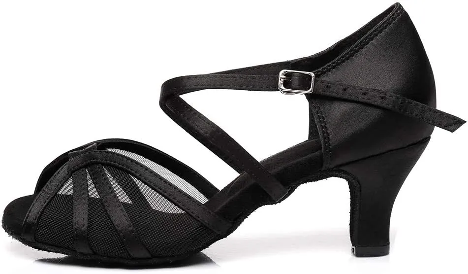 DKZSYIM Women's Satin Latin Dance Shoes Ballroom Performance Practice Dance Shoes,Model YC-D6