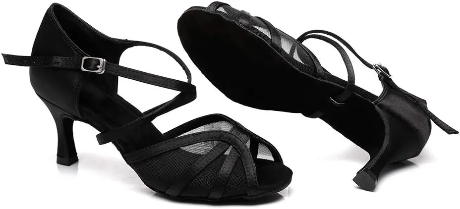 DKZSYIM Women's Satin Latin Dance Shoes Ballroom Performance Practice Dance Shoes,Model YC-D6
