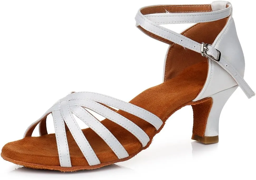 DKZSYIM Women's Satin Latin Dance Shoes Ballroom Performance Shoes Model WH1213/1217
