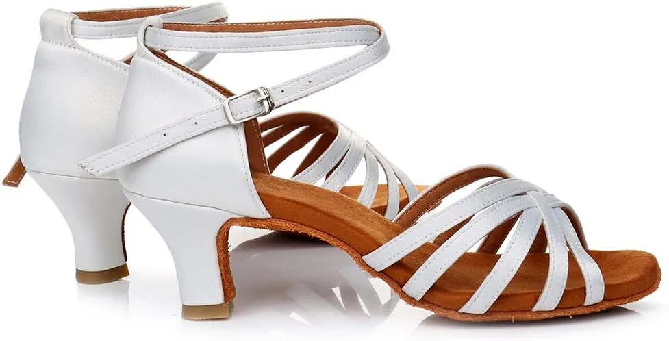 DKZSYIM Women's Satin Latin Dance Shoes Ballroom Performance Shoes Model WH1213/1217
