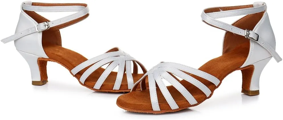 DKZSYIM Women's Satin Latin Dance Shoes Ballroom Performance Shoes Model WH1213/1217