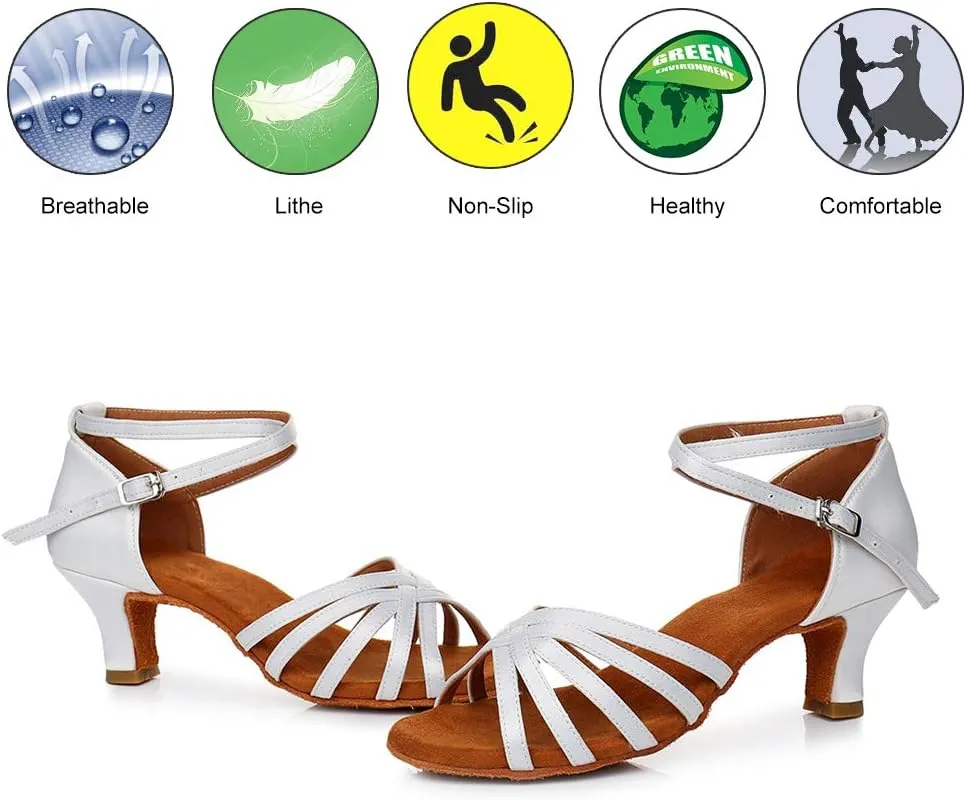 DKZSYIM Women's Satin Latin Dance Shoes Ballroom Performance Shoes Model WH1213/1217
