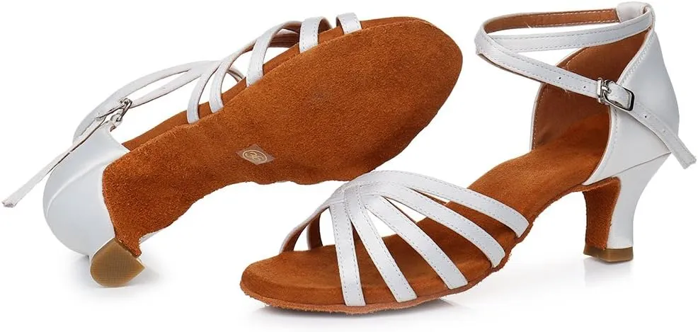 DKZSYIM Women's Satin Latin Dance Shoes Ballroom Performance Shoes Model WH1213/1217
