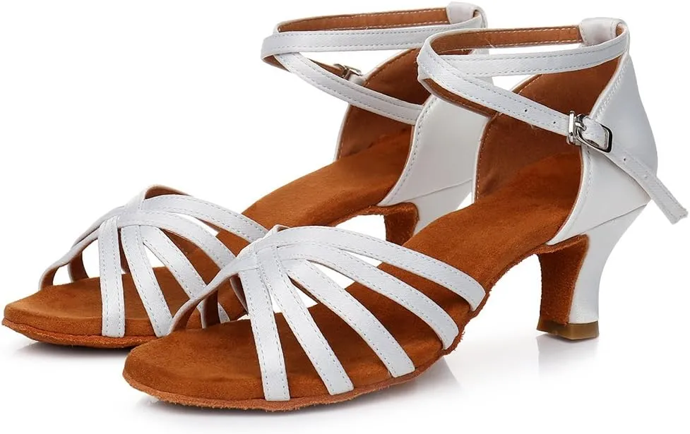 DKZSYIM Women's Satin Latin Dance Shoes Ballroom Performance Shoes Model WH1213/1217