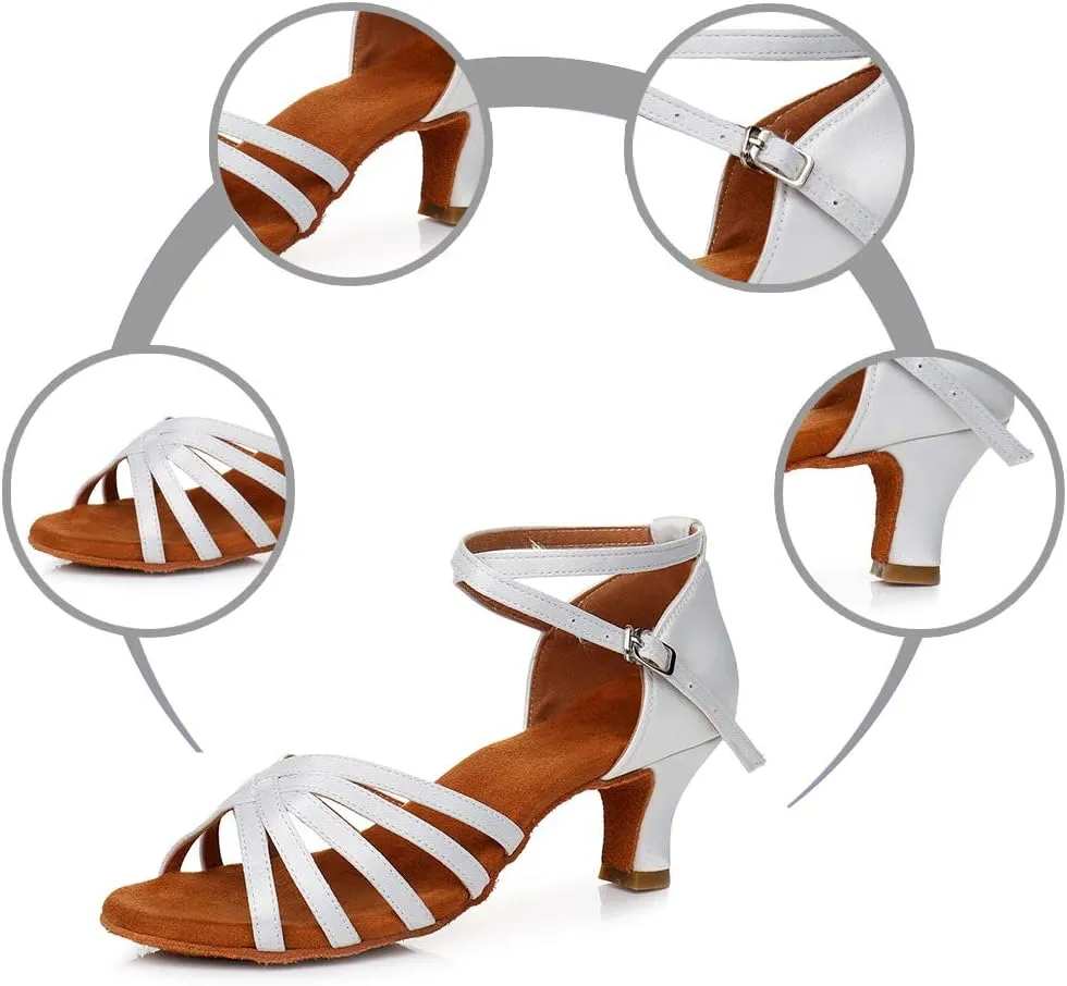 DKZSYIM Women's Satin Latin Dance Shoes Ballroom Performance Shoes Model WH1213/1217