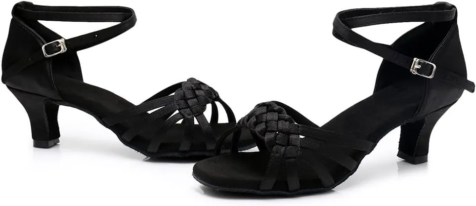 DKZSYIM Women's Satin Latin Dance Shoes Ballroom Performance Shoes Model WH1218