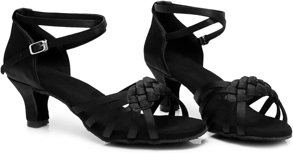DKZSYIM Women's Satin Latin Dance Shoes Ballroom Performance Shoes Model WH1218