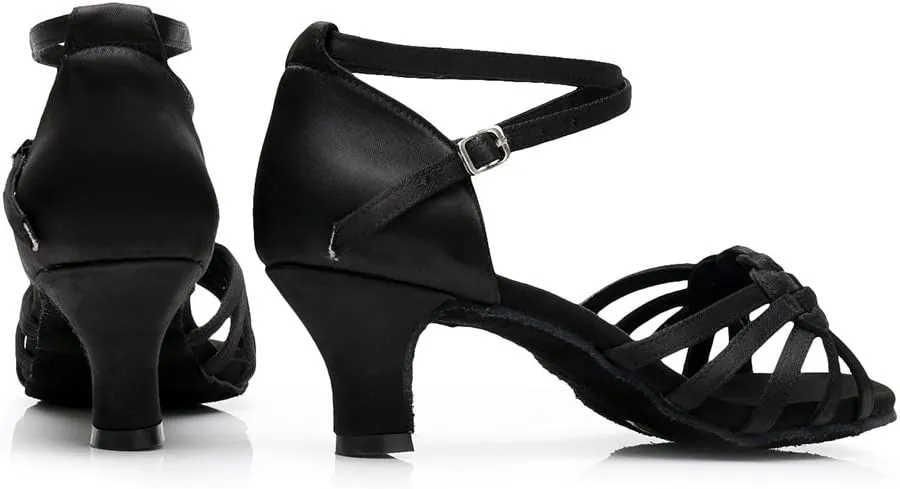 DKZSYIM Women's Satin Latin Dance Shoes Ballroom Performance Shoes Model WH1218