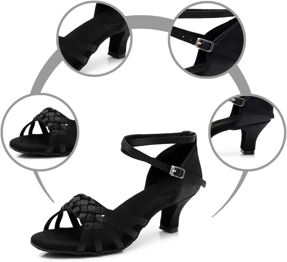 DKZSYIM Women's Satin Latin Dance Shoes Ballroom Performance Shoes Model WH1218