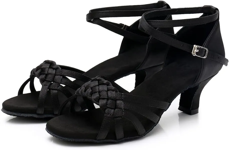 DKZSYIM Women's Satin Latin Dance Shoes Ballroom Performance Shoes Model WH1218