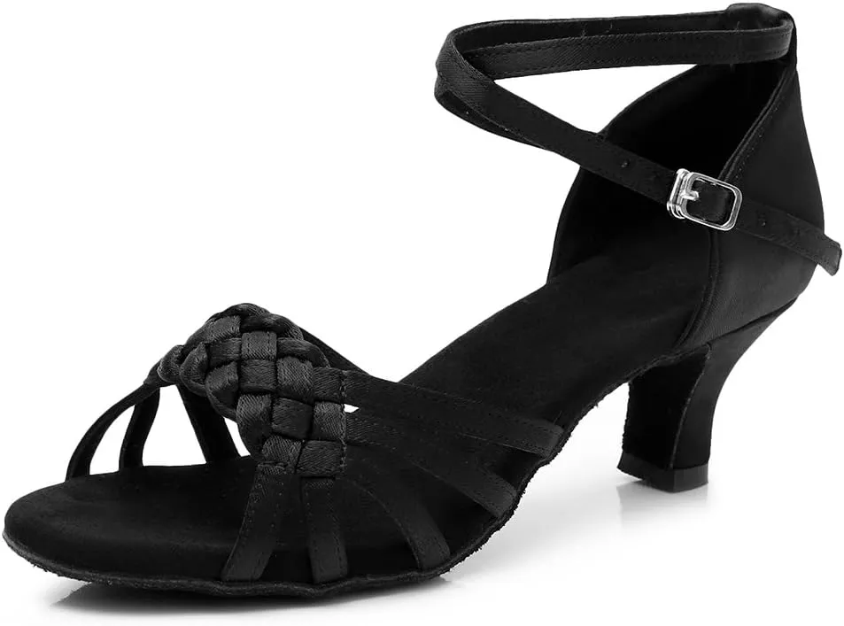 DKZSYIM Women's Satin Latin Dance Shoes Ballroom Performance Shoes Model WH1218