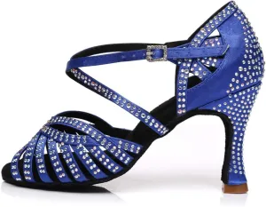 DKZSYIM Women's Satin Latin Dance Shoes Ballroom Suede Sole Wedding Performance Dance Shoe,Model YCL394