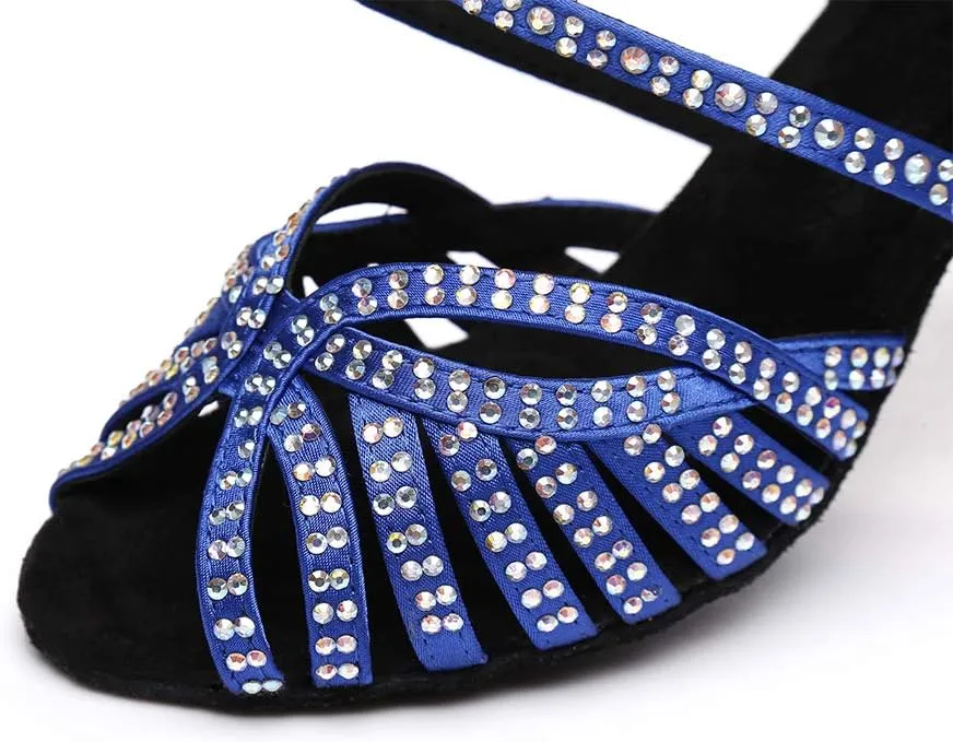 DKZSYIM Women's Satin Latin Dance Shoes Ballroom Suede Sole Wedding Performance Dance Shoe,Model YCL394