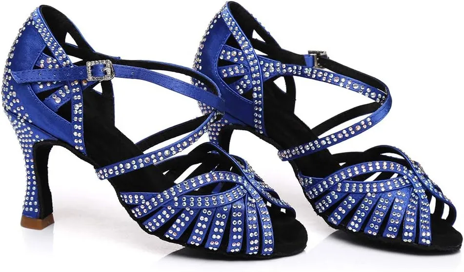DKZSYIM Women's Satin Latin Dance Shoes Ballroom Suede Sole Wedding Performance Dance Shoe,Model YCL394