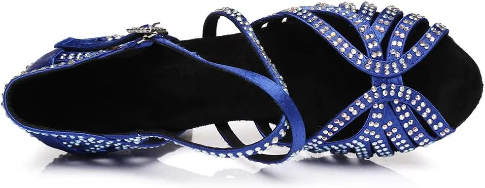 DKZSYIM Women's Satin Latin Dance Shoes Ballroom Suede Sole Wedding Performance Dance Shoe,Model YCL394