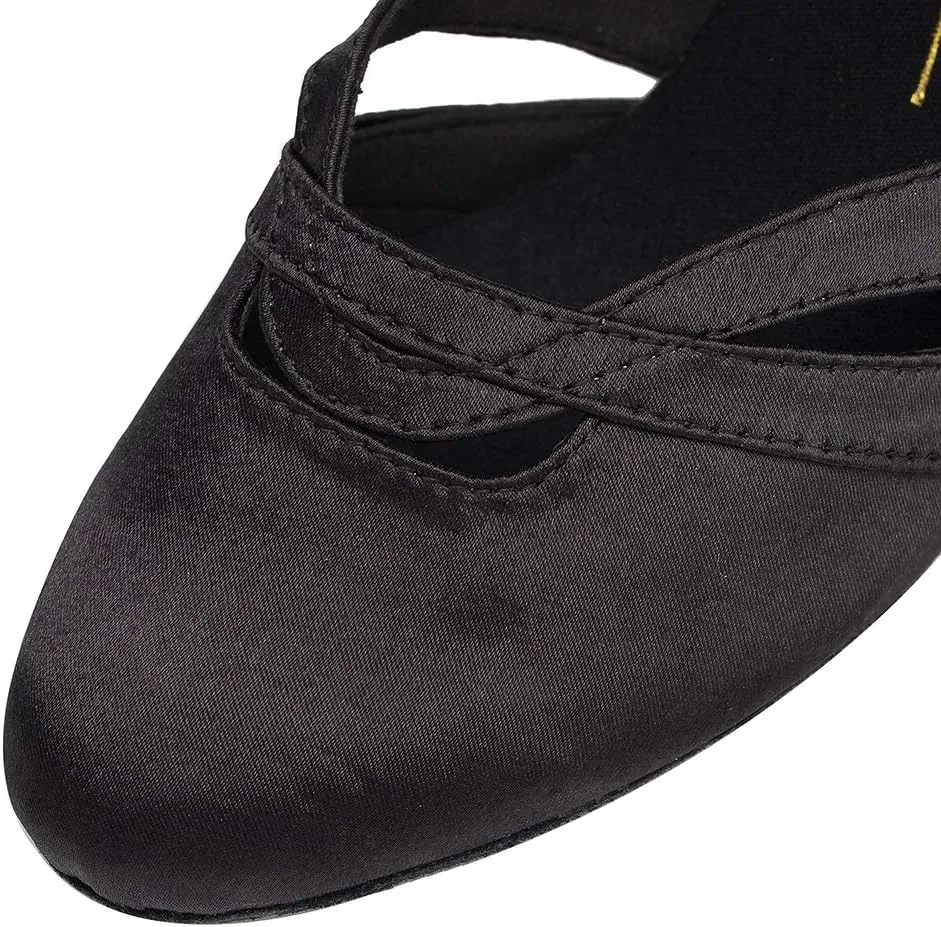 DKZSYIM Women's Satin Latin Dance Shoes Close Toe Ballroom Performance Dancing Shoes,Model QJW1003