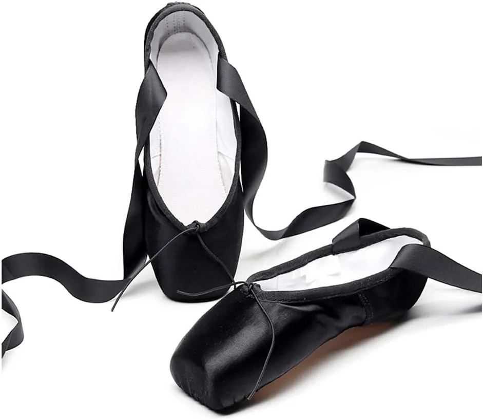 DKZSYIM Women's&Girls Pink Ballet Pointe Shoes with Ribbon Ballet Dance Toe Shoes Ballroom Performance Shoes,Model ZJBL