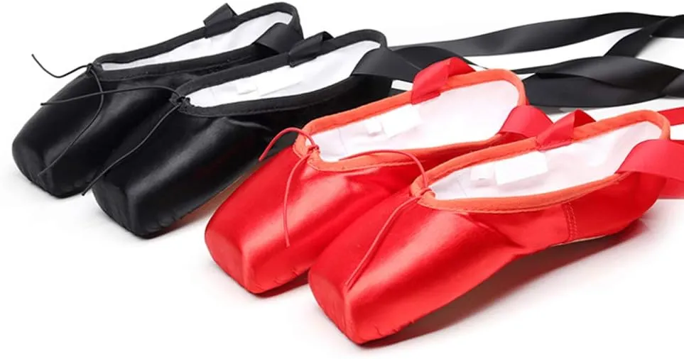 DKZSYIM Women's&Girls Pink Ballet Pointe Shoes with Ribbon Ballet Dance Toe Shoes Ballroom Performance Shoes,Model ZJBL