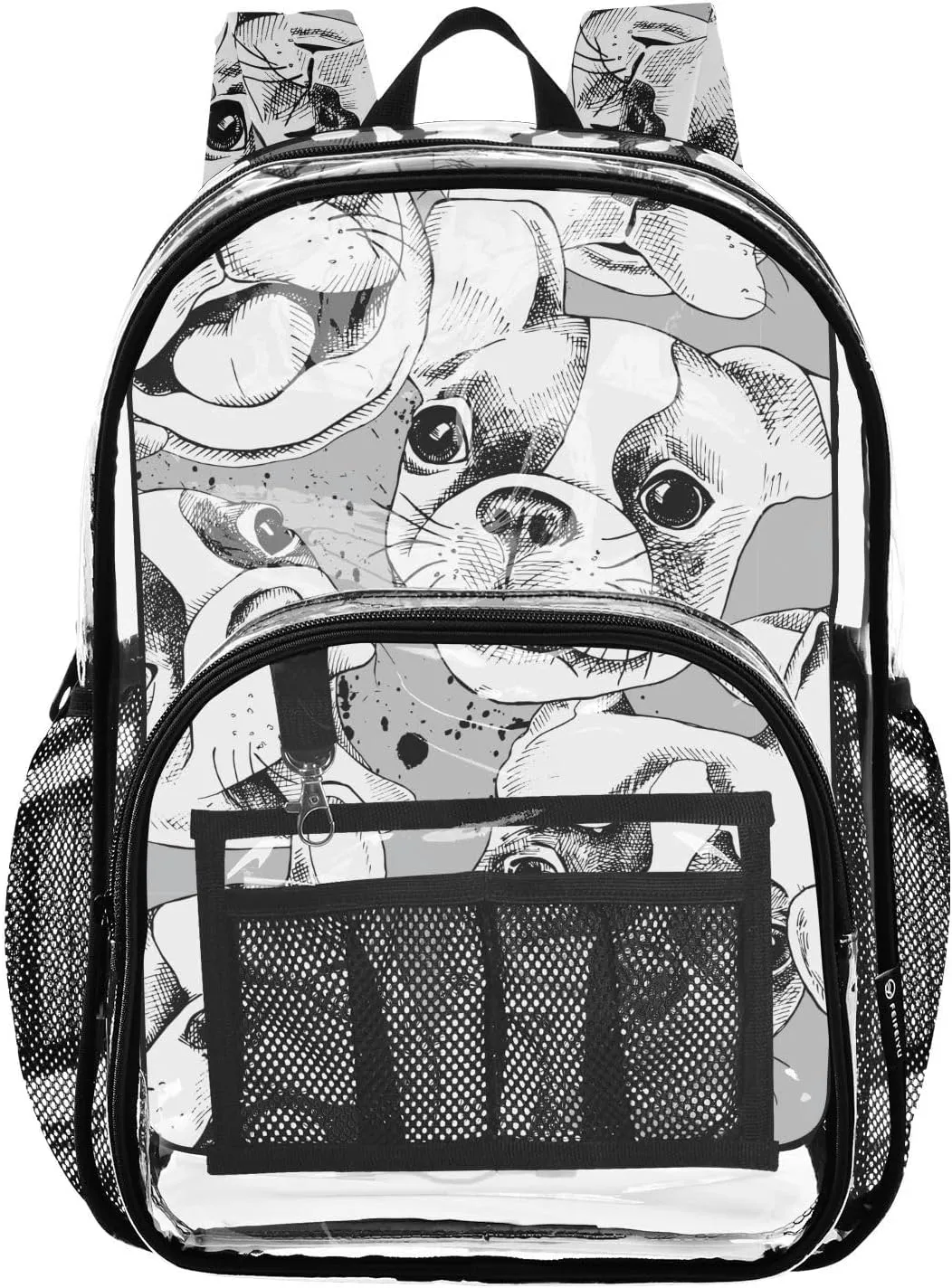 Dogs Gray White Clear Backpack Water Resistant Daypack Transparent Backpacks for Girls Boys Bookbag PVC Plastic Bags for Teens Stadium Events School
