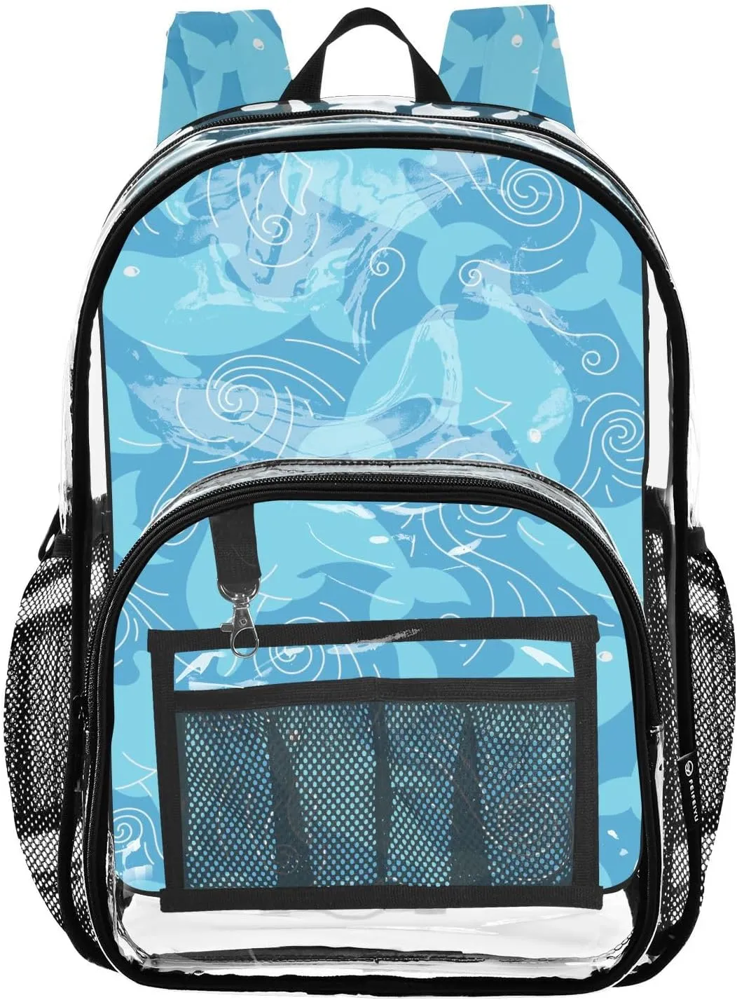Dolphin Light Blue Clear Backpack Transparent Bookbag for Girls Boys Kids Bag PVC Waterproof Bag See Through Backpack for Teens Students Women Men Travel