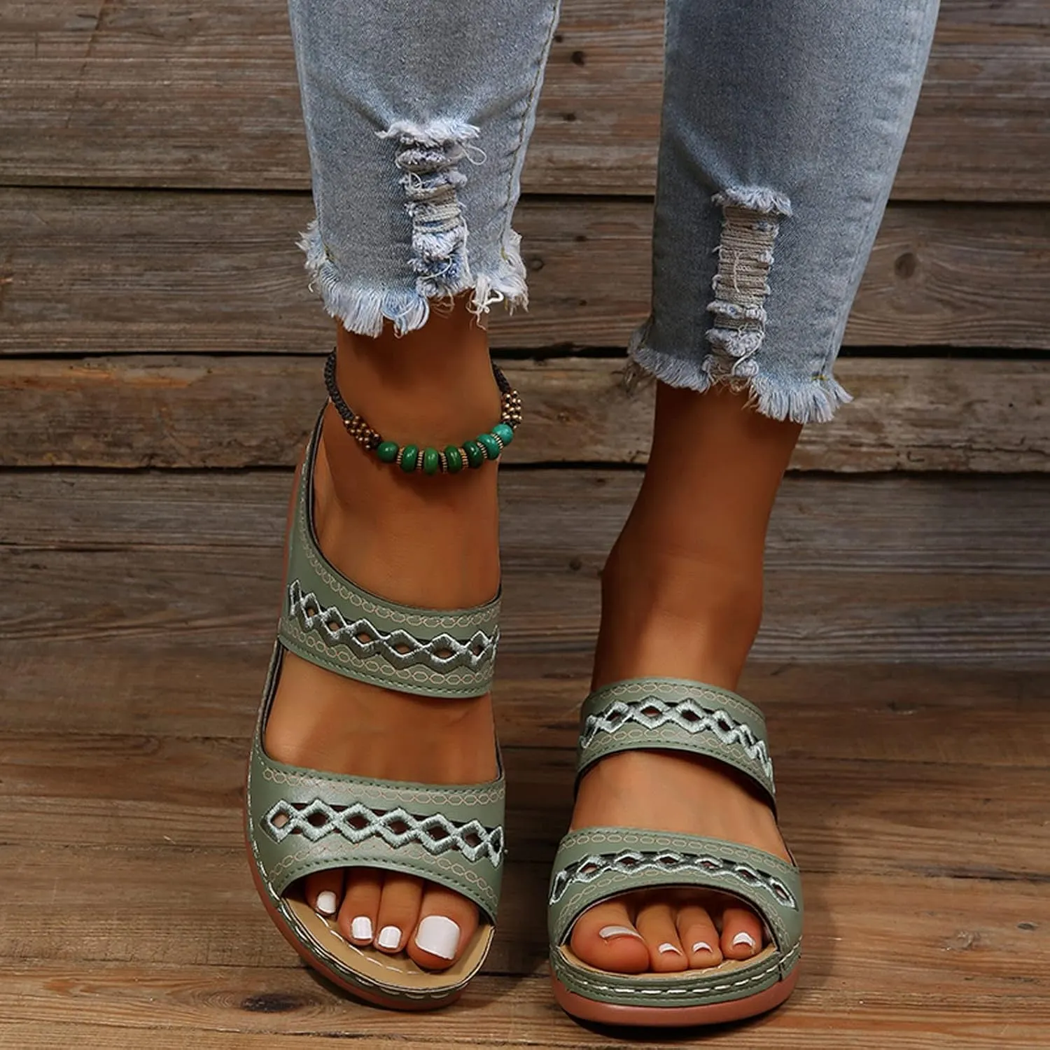 Eduavar Orthopedic Sandals for Women, Sandals for Women Casual Summer Beach Sandals Comfy Open Toe Slip-on Sandals Slippers