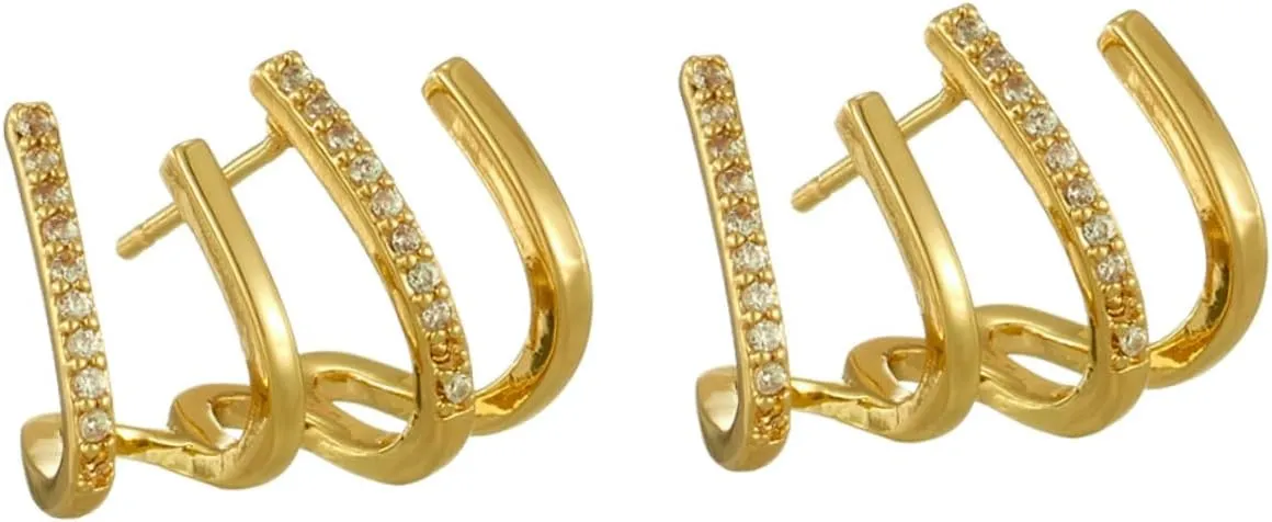 Elegant Claw Stud Earrings for Women 14k Gold Plated Rhinestone Earrings