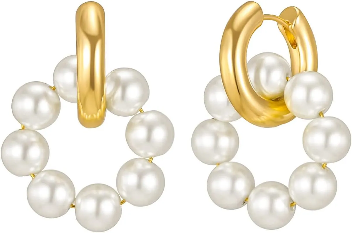 Elegant Turquoise Natural Stone Pearl Beaded Huggie Hoop Earrings for Women