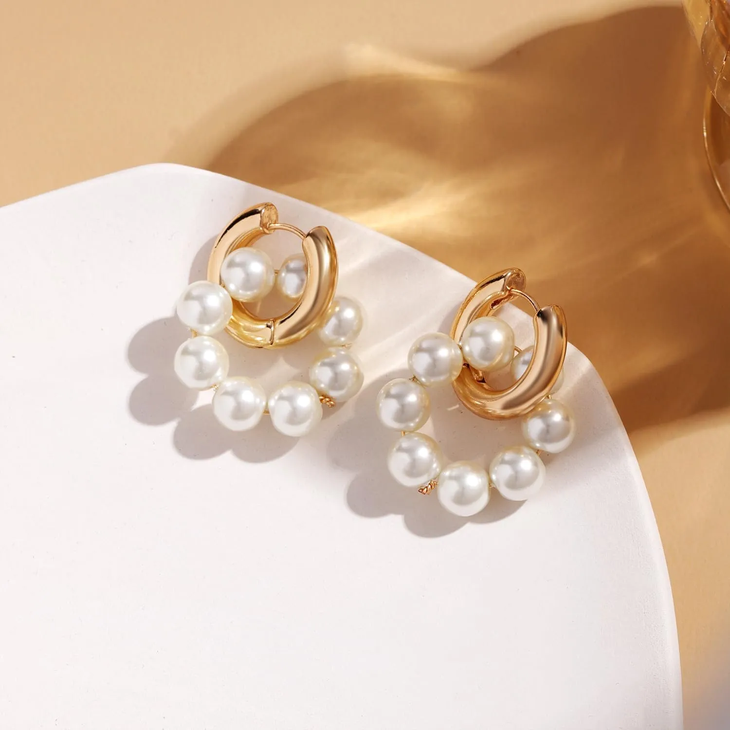 Elegant Turquoise Natural Stone Pearl Beaded Huggie Hoop Earrings for Women