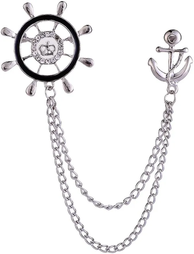exquisite sailing ship wheels and anchor for women brooch with chain inlay cubic zirconia decoration backpack badge jacket hat dress sweater anti light pin birthday jewelry gift