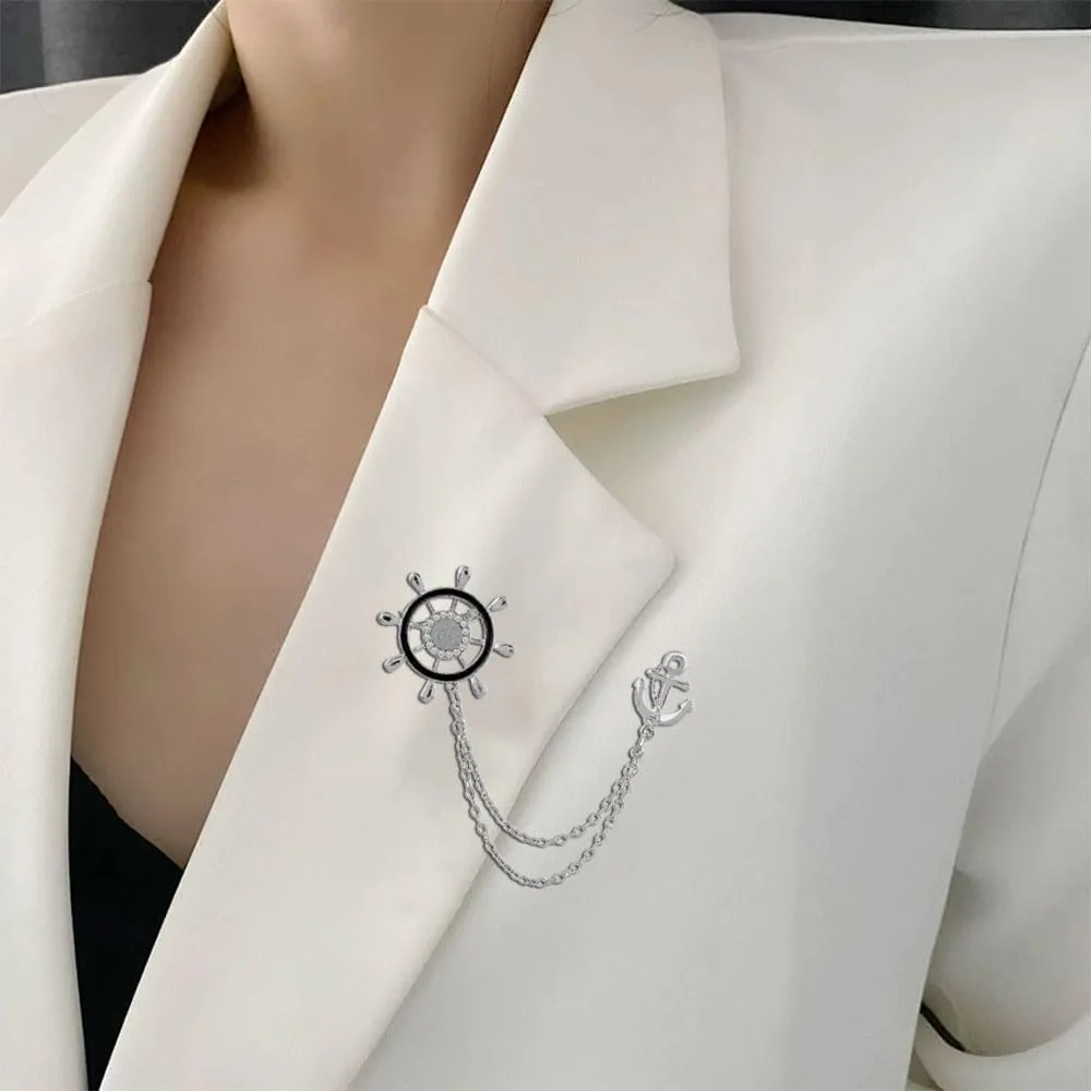 exquisite sailing ship wheels and anchor for women brooch with chain inlay cubic zirconia decoration backpack badge jacket hat dress sweater anti light pin birthday jewelry gift