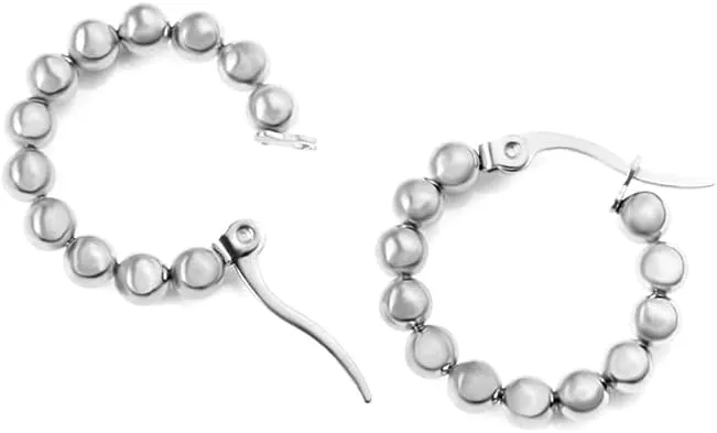 Fashion Beaded Ball Huggie Hoop Earrings for Women Minimalist Click Top Round Circle Small Hoops Drop Dangle Stainless Steel Hoop Earrings for Mom Mother's Day Wife Bff Birthday