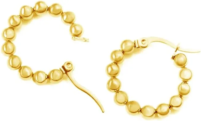Fashion Beaded Ball Huggie Hoop Earrings for Women Minimalist Click Top Round Circle Small Hoops Drop Dangle Stainless Steel Hoop Earrings for Mom Mother's Day Wife Bff Birthday