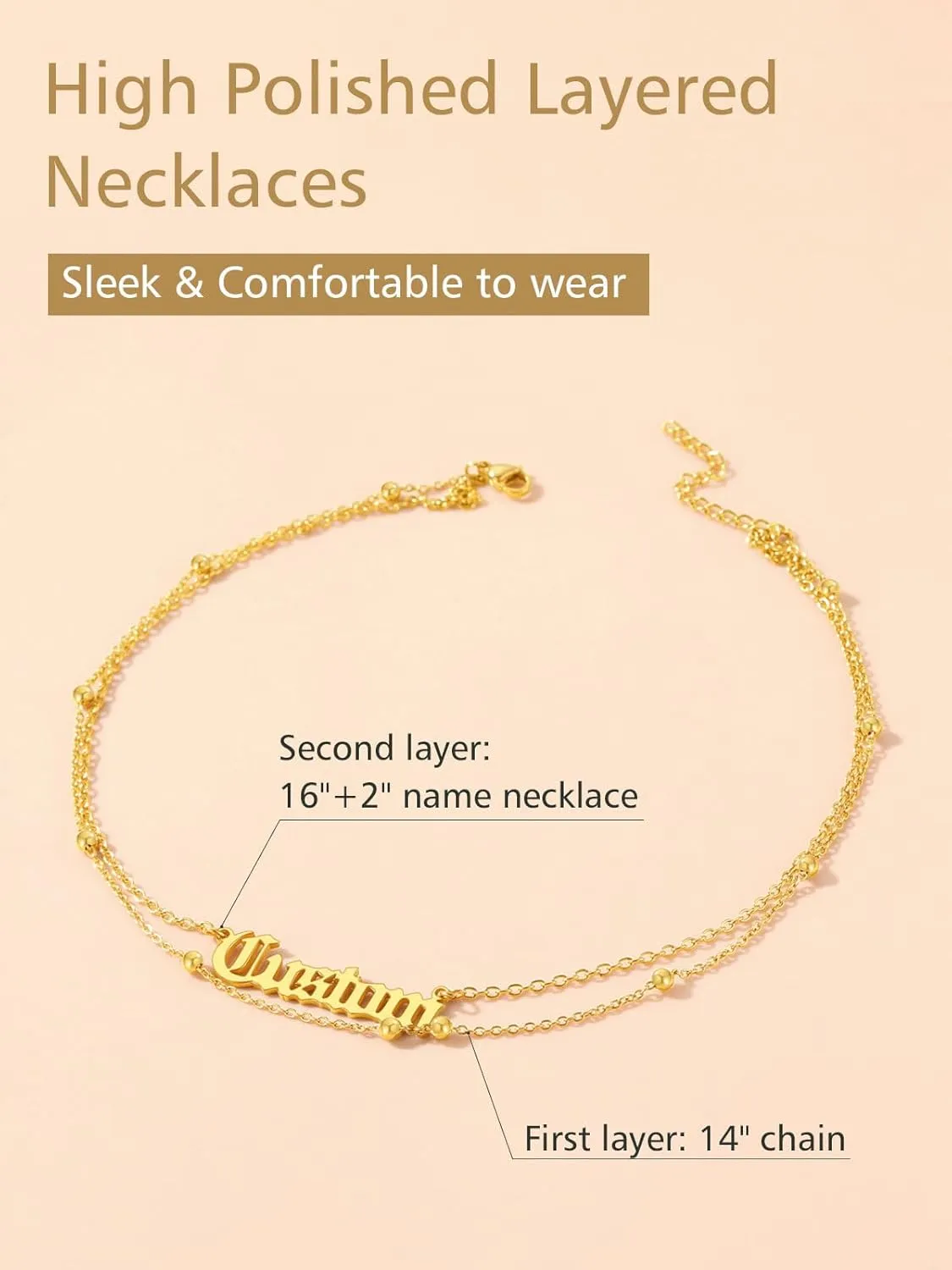 FindChic Custom Name Necklace Personalized Stainless Steel Layered Necklace for Women Girls Gold Plated/Black Name Plate Jewelry Gift for Gf Mom Daughter, with Gift Box