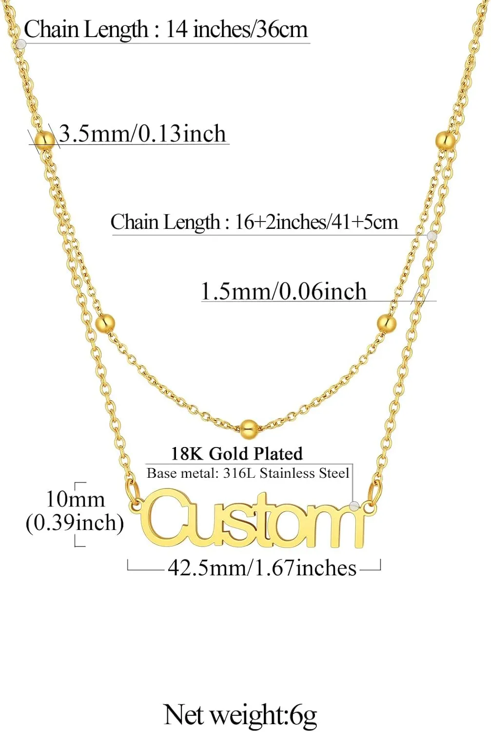 FindChic Custom Name Necklace Personalized Stainless Steel Layered Necklace for Women Girls Gold Plated/Black Name Plate Jewelry Gift for Gf Mom Daughter, with Gift Box